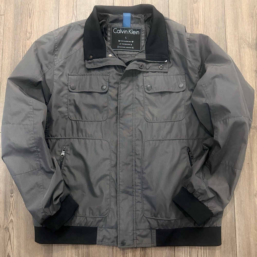 Calvin Klein Water Resistant Tech Bomber Jacket Gray Men’s Large